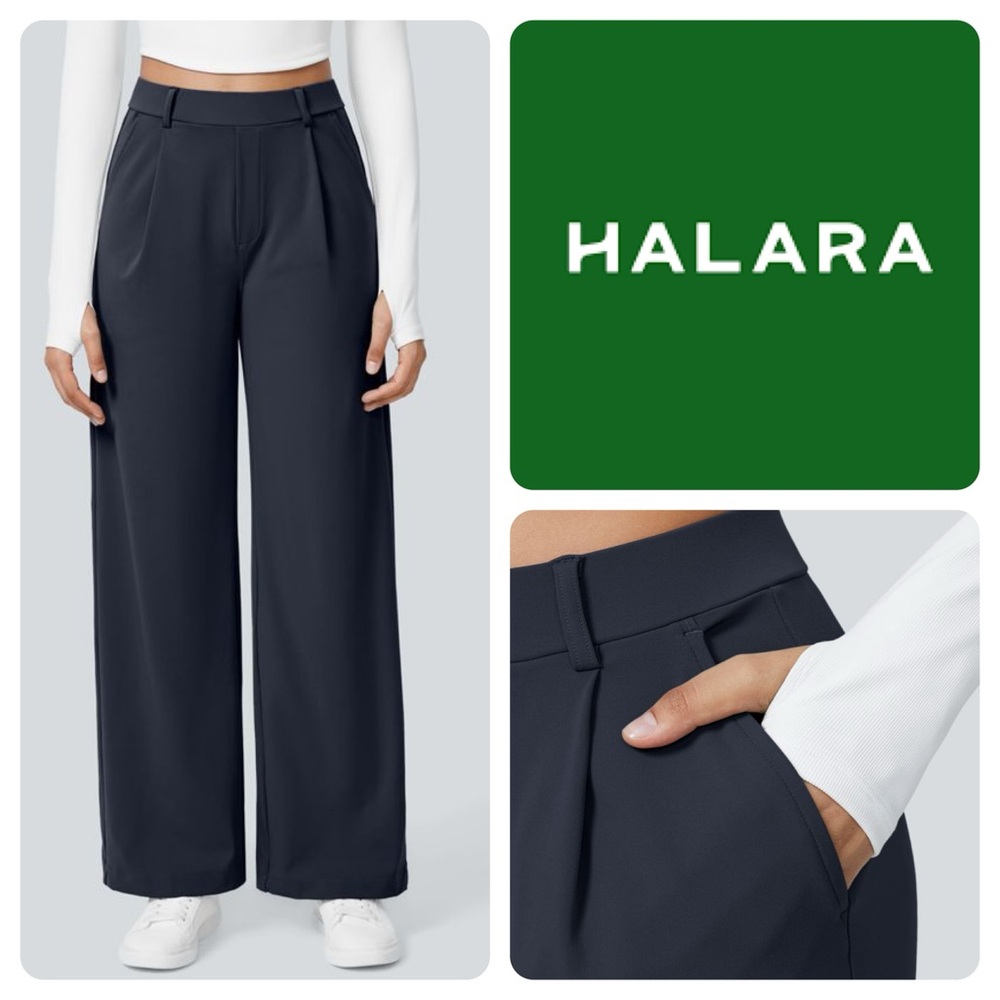 HALARA Blue High Waisted Side Pocket Straight Leg Work Pants